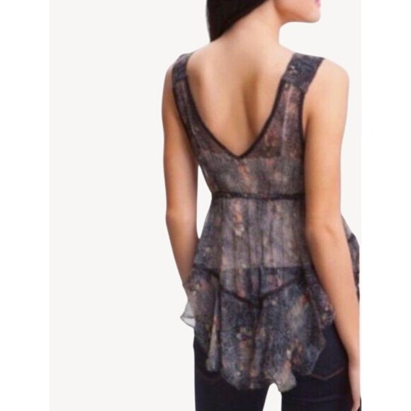 New Romantics X Anthropologie Moody Floral Asymmetrical Sheer Sleeveless Top - Picture 2 of 10